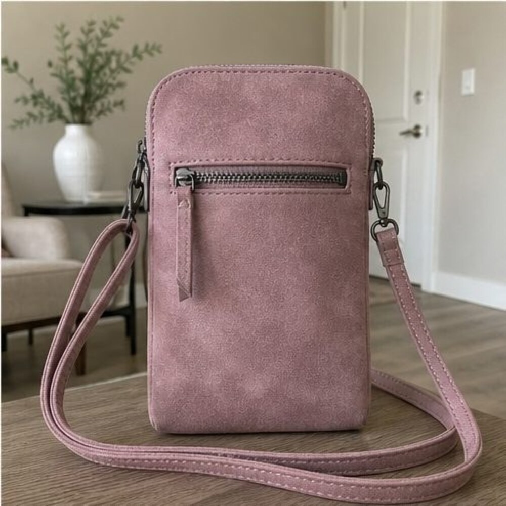 Mauve Suede Crossbody Bag